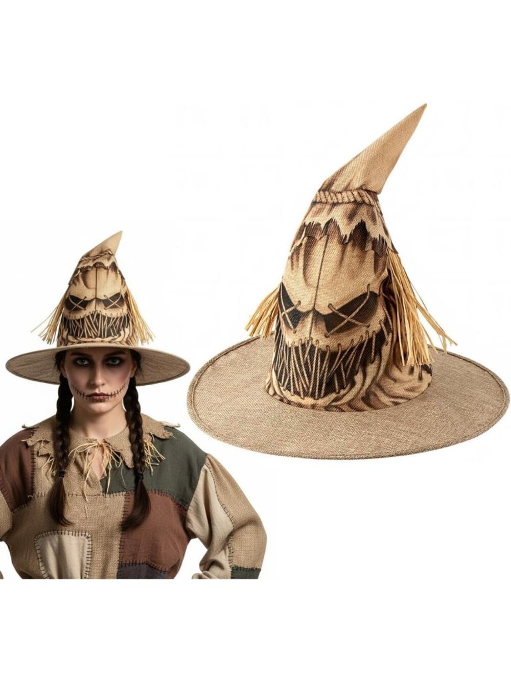 Halloween Pointed Scarecrow Wizard Hat Costume Accessory for Christmas Party